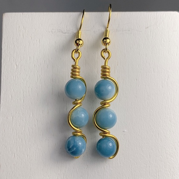 Jewelry - 🎉HP🎉 Handmade Wire Wrapped Larimar Quartz Bead Earrings